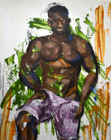 Painting titled "African American Ma…" by Olivkan Art, Original Artwork, Acrylic