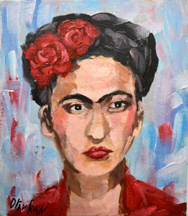 Painting titled "Frida Kahlo Oil Pai…" by Olivkan Art, Original Artwork, Oil Mounted on Cardboard