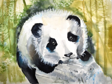 Painting titled "Panda Watercolor Pa…" by Olivkan Art, Original Artwork, Watercolor