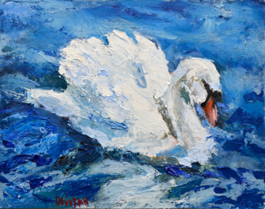 Pintura intitulada "swan impasto oil pa…" por Olivkan Art, Obras de arte originais, Óleo