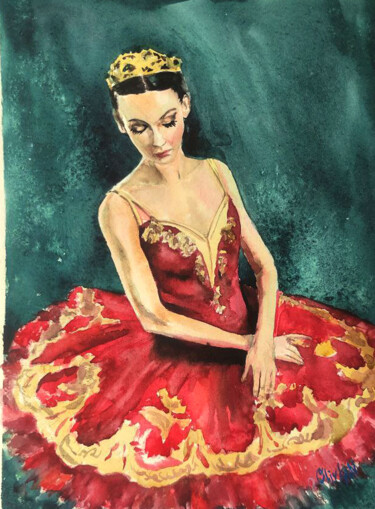Pintura intitulada "Ballerina Watercolo…" por Olivkan Art, Obras de arte originais, Aquarela