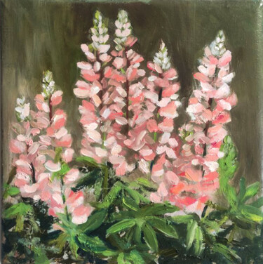 Ζωγραφική με τίτλο "Pink Lupin Flower O…" από Olivkan Art, Αυθεντικά έργα τέχνης, Λάδι