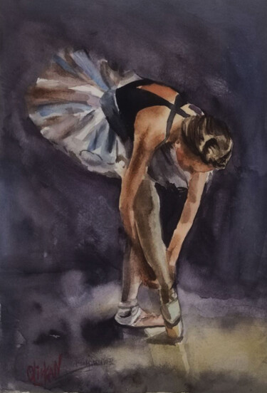 Malarstwo zatytułowany „Ballerina Dancer Wa…” autorstwa Olivkan Art, Oryginalna praca, Akwarela