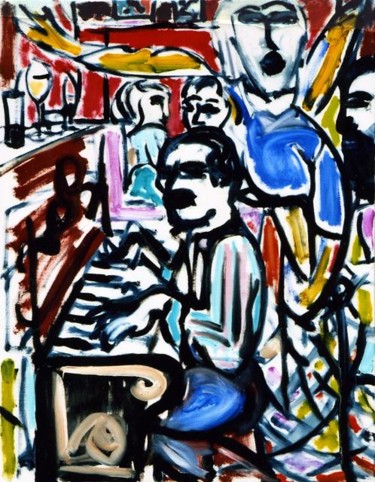 Painting titled "Café des Artists" by Bradley Owen, Original Artwork