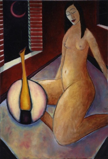 Painting titled "Nude with a Vase" by Bradley Owen, Original Artwork
