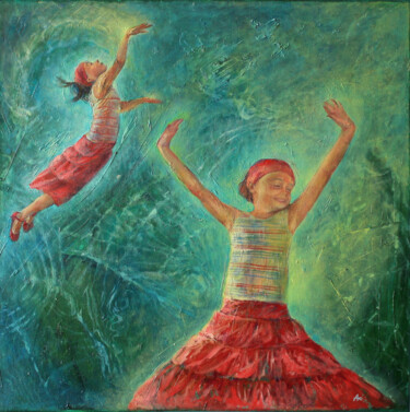 Картина под названием "Emotions girls" - Oxana Antonenko, Подлинное произведение искусства, Масло Установлен на Деревянная р…