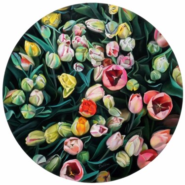 Painting titled ""Tulip Carpet"" by Oxana Babkina, Original Artwork, Pastel