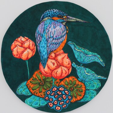 Desenho intitulada "Bird kingfisher 1" por Oxana Kondratenko, Obras de arte originais, Marcador