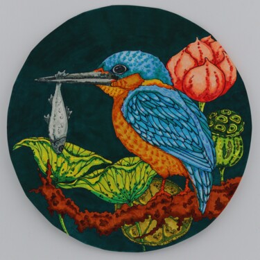 Desenho intitulada "Bird kingfisher 2" por Oxana Kondratenko, Obras de arte originais, Marcador