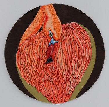 Dessin intitulée "Flamingo (brown)" par Oxana Kondratenko, Œuvre d'art originale, Marqueur