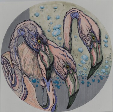 Disegno intitolato "Flamingo (silver 1)" da Oxana Kondratenko, Opera d'arte originale, Pennarello