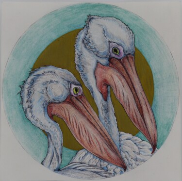 Zeichnungen mit dem Titel "Pelican 3" von Oxana Kondratenko, Original-Kunstwerk, Kugelschreiber