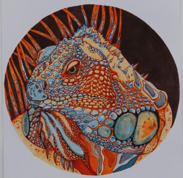 Desenho intitulada "Iguana 2" por Oxana Kondratenko, Obras de arte originais, Marcador