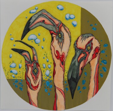 Tekening getiteld "Flamingo (yellow 1)" door Oxana Kondratenko, Origineel Kunstwerk, Marker