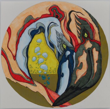 Dessin intitulée "Flamingo (yellow 2)" par Oxana Kondratenko, Œuvre d'art originale, Marqueur