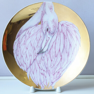 Sculpture titled "Flamingo (goold)" by Oxana Kondratenko, Original Artwork, Ceramics