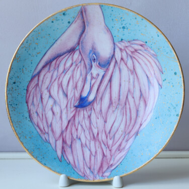 Sculpture intitulée "Flamingo (blue)" par Oxana Kondratenko, Œuvre d'art originale, Céramique