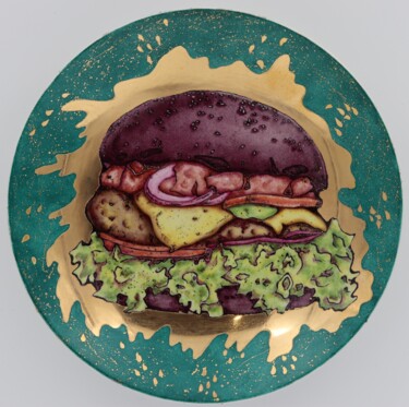 Escultura titulada "Burger (green)" por Oxana Kondratenko, Obra de arte original, Cerámica