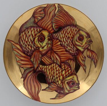 제목이 "Goldfish (red)"인 조형물 Oxana Kondratenko로, 원작, 도예