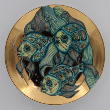 Sculpture intitulée "goldfish (turquoise)" par Oxana Kondratenko, Œuvre d'art originale, Céramique