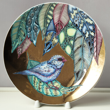 Skulptur mit dem Titel "Sparrow (blue)" von Oxana Kondratenko, Original-Kunstwerk, Keramik