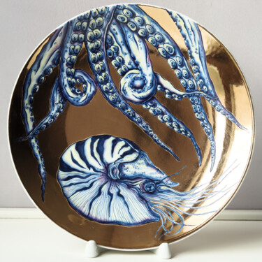 Sculpture titled "Octopus and shrimp" by Oxana Kondratenko, Original Artwork, Ceramics