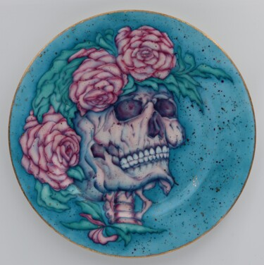 Sculpture titled "Blue skull 3" by Oxana Kondratenko, Original Artwork, Ceramics