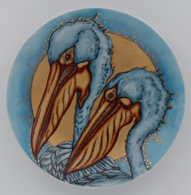 Scultura intitolato "Pelican (blue 1)" da Oxana Kondratenko, Opera d'arte originale, Ceramica