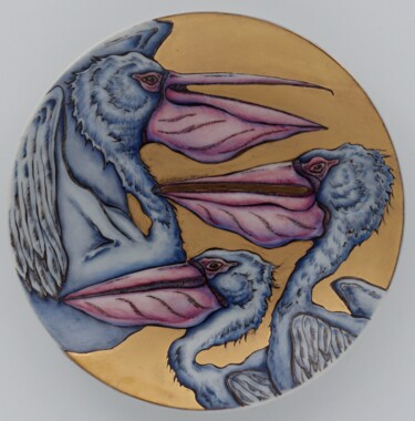 Sculpture intitulée "Pelican green 2" par Oxana Kondratenko, Œuvre d'art originale, Céramique