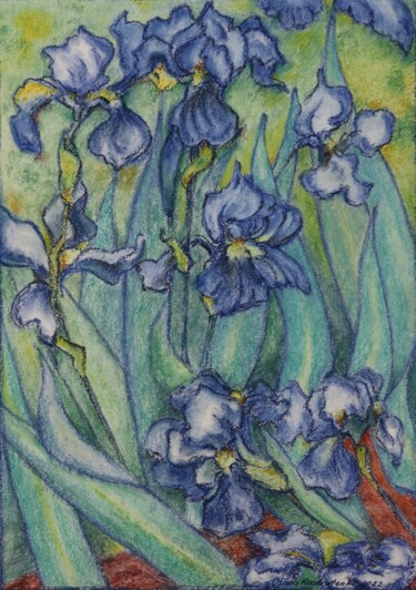 Disegno intitolato "Irises 2" da Oxana Kondratenko, Opera d'arte originale, Pastello