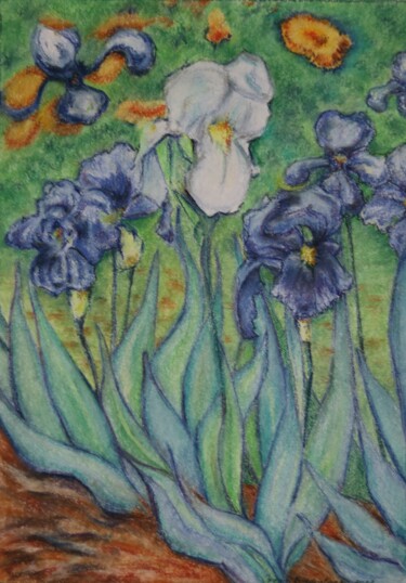 Desenho intitulada "Irises 1" por Oxana Kondratenko, Obras de arte originais, Pastel