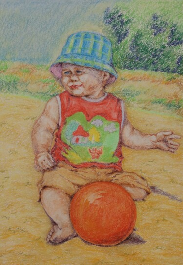 Drawing titled "Childhood" by Oxana Kondratenko, Original Artwork, Pastel