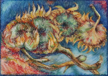 Dessin intitulée "sunflowers 4" par Oxana Kondratenko, Œuvre d'art originale, Pastel