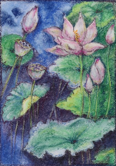 Dibujo titulada "Lilies 3" por Oxana Kondratenko, Obra de arte original, Pastel