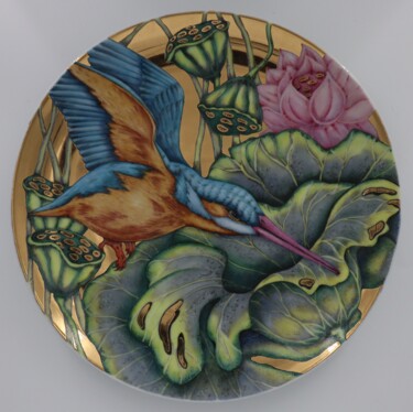 Sculpture titled "Swamp and kingfisher" by Oxana Kondratenko, Original Artwork, Ceramics