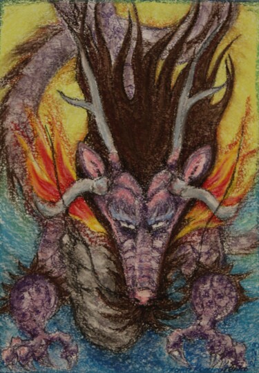 Zeichnungen mit dem Titel "Dragon gamer" von Oxana Kondratenko, Original-Kunstwerk, Pastell