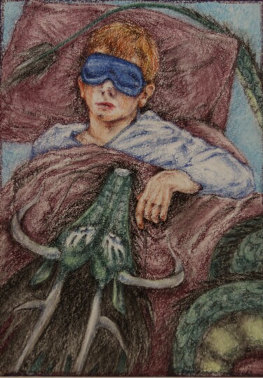 Desenho intitulada "Junior with dragon" por Oxana Kondratenko, Obras de arte originais, Pastel
