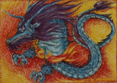 Desenho intitulada "Red Dragon" por Oxana Kondratenko, Obras de arte originais, Pastel