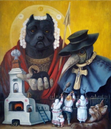 Картина под названием "Святой псоглавец" - Оксана Левинцова, Подлинное произведение искусства, Масло