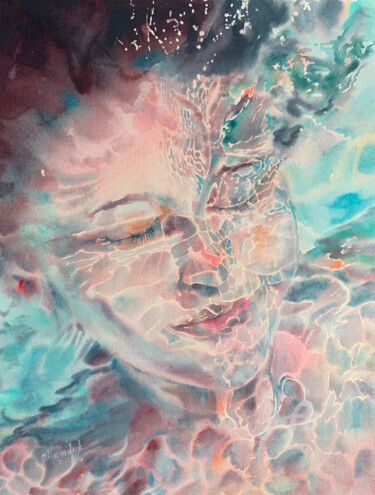 Peinture intitulée "Под водой. Бирюзова…" par Oxana Luky, Œuvre d'art originale, Aquarelle