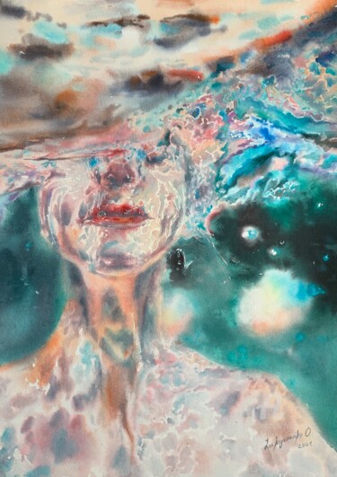 Картина под названием "Underwater #1" - Oxana Luky, Подлинное произведение искусства, Акварель
