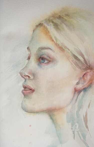 Malerei mit dem Titel "Портрет незнакомки" von Oxana Luky, Original-Kunstwerk, Aquarell