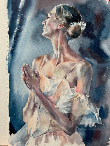 Картина под названием "Ballerina" - Oxana Luky, Подлинное произведение искусства, Акварель