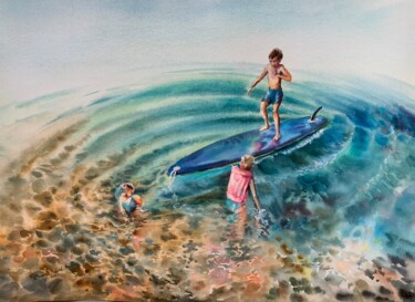 Schilderij getiteld "Childhood" door Oxana Luky, Origineel Kunstwerk, Aquarel