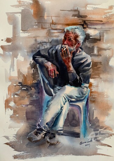 Painting titled "Observer" by Oxana Luky, Original Artwork, Watercolor