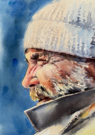 Painting titled "Fishman" by Oxana Luky, Original Artwork, Watercolor