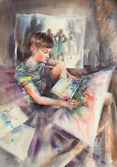 Painting titled "Young artist" by Oxana Luky, Original Artwork, Watercolor