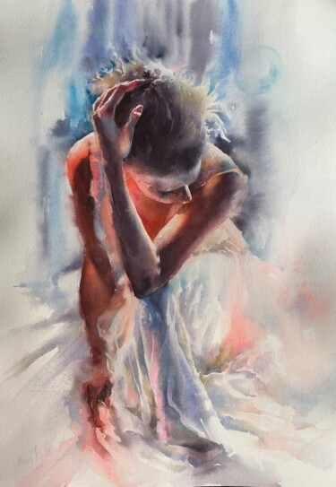 Painting titled "Ballerina #5" by Oxana Luky, Original Artwork, Watercolor