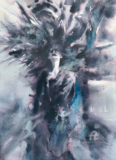 Painting titled "“Black & white cine…" by Oxana Luky, Original Artwork, Watercolor
