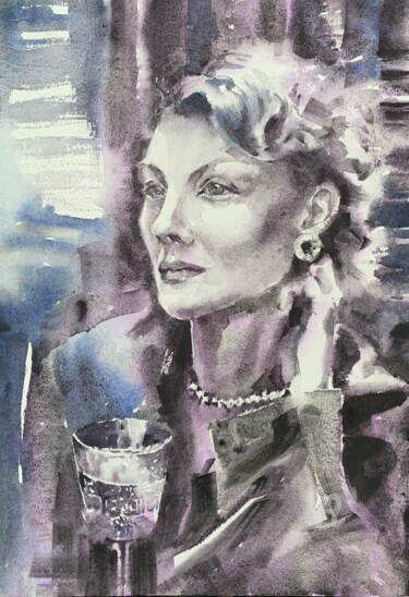 Malerei mit dem Titel "Black & white cinema" von Oxana Luky, Original-Kunstwerk, Aquarell